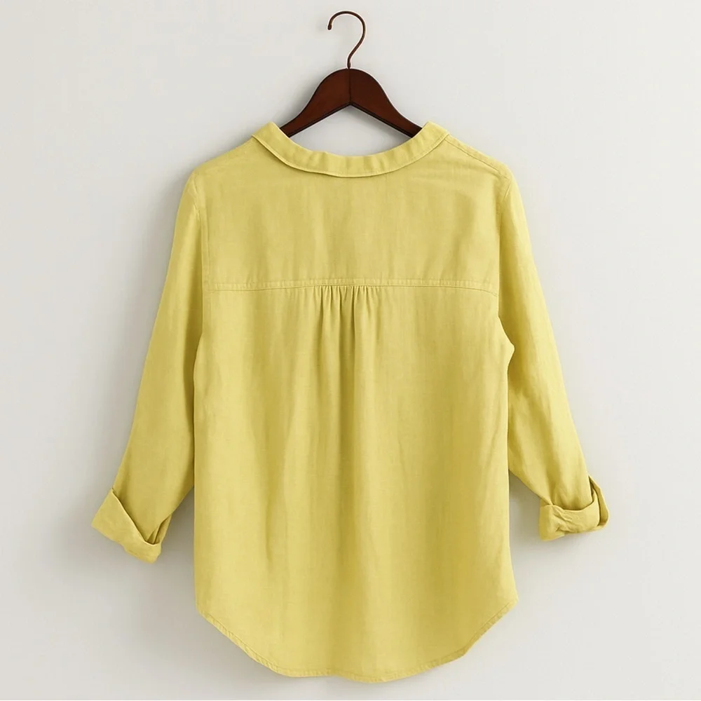 Cynthia Rowley Linen Blouse  Women’s 1X Split Neck Roll-Tab Sleeve High-Low - Picture 3 of 6